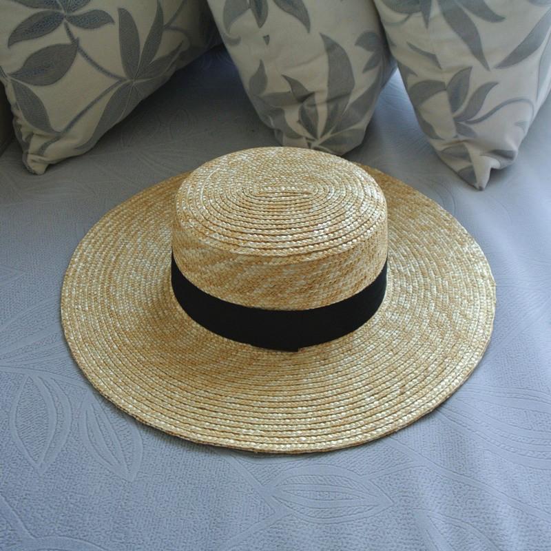 Foreign Trade Europe And The United States Summer Women'S Straw Big Eaves Wide Eaves Shading Travel Vacation Panama Flat Top Top Hat Versatile