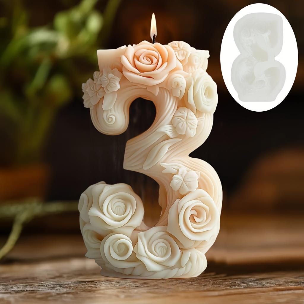 2D Number 7 Shape Candle Silicone Mould Arabic numerals 3 Resin Mold Peony Flower Relief Digital Shape Rose Flower Gypsum Molds