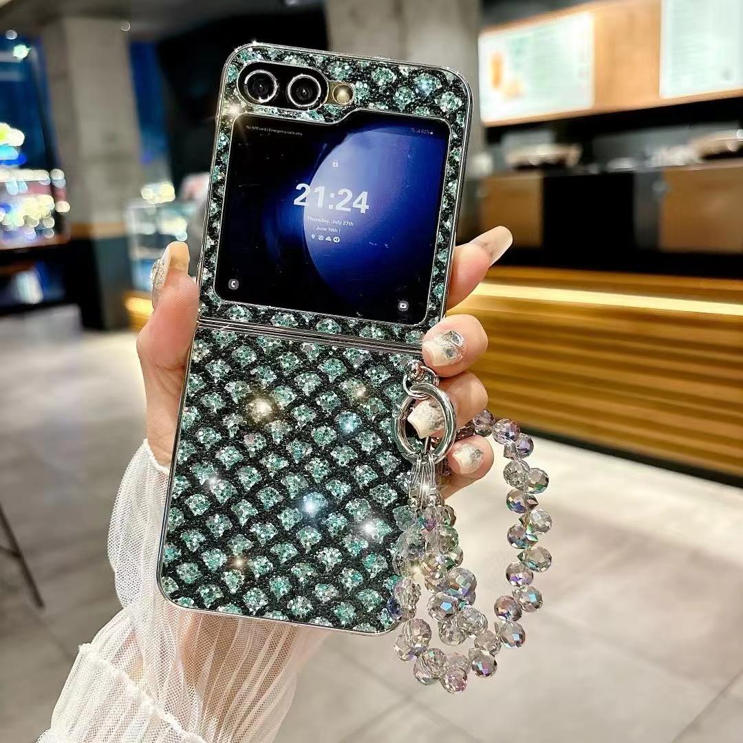 

Чехол для телефона Samsung с позолоченной рыбьей чешуей и кристаллами zflip6