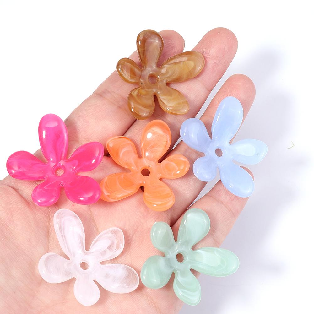 10Pcs Irregular Flower Acrylic Beads Dual Color Flower Spacer Beads Charms Bead Caps For Jewelry Making Diy Bracelet Necklace