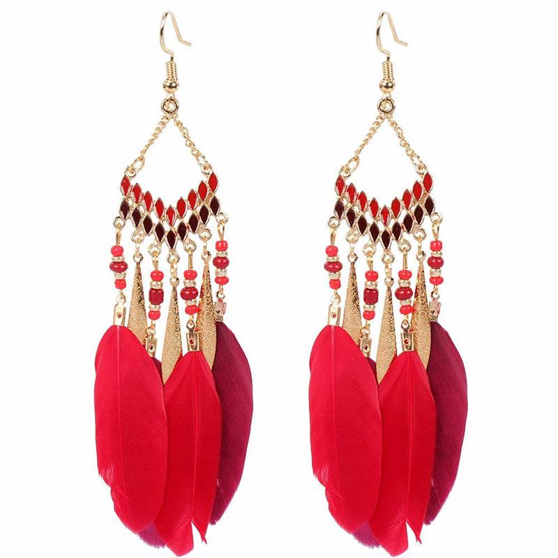 Bohemian Long Tassel Feather Earrings - Trendy Douyin-Inspired Design for Women