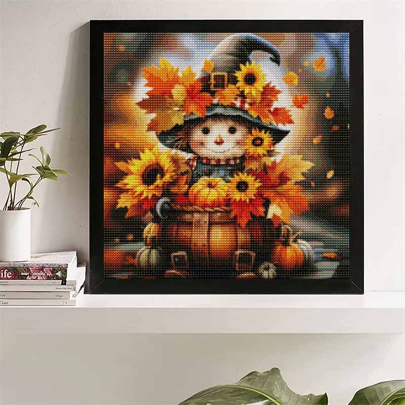 DIY Diamond Art Painting Kit Autumn Scarecrow Sunflowers Pumpkin Pattern Full Drill Canvas Creative Handmade Craft Gift for Adults