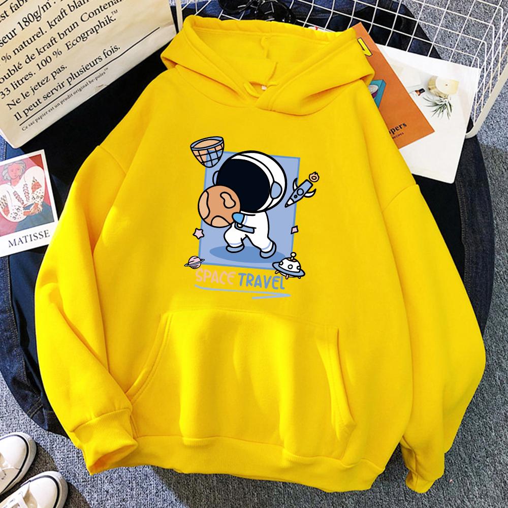 Space Travel Astronauts Throwing Basketball Prints Female Hoodie Harajuku Street Hoody Vintage Casual Sweatshirt Autumn Hooded