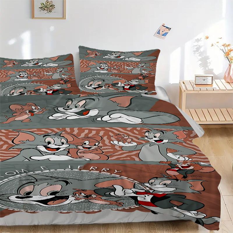 

3pcs Tom and Jerry Duvet Cover Set (1 Duvet Cover + 2 Pillowcases, No Core) - Comfortable, And Breathable Bedroom Decoration yy251104096 135x200cm