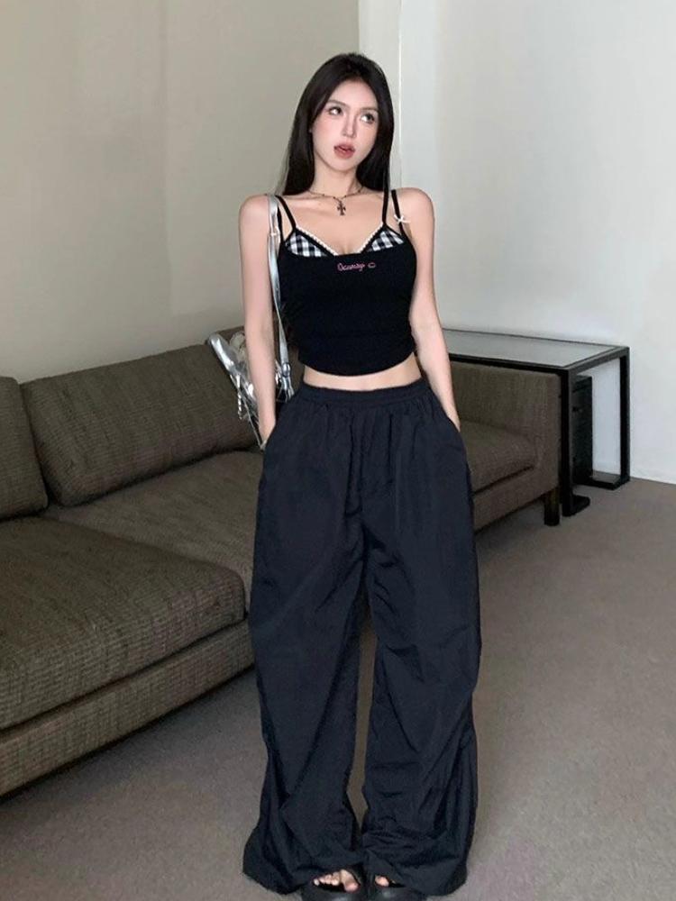 Summer 2000s Outwear Lace Plaid Corset Vest Two Pieces Hot Girls Sweet Spicy Slim Y2k Crop Top Casual Korean Fashion Camis Chic
