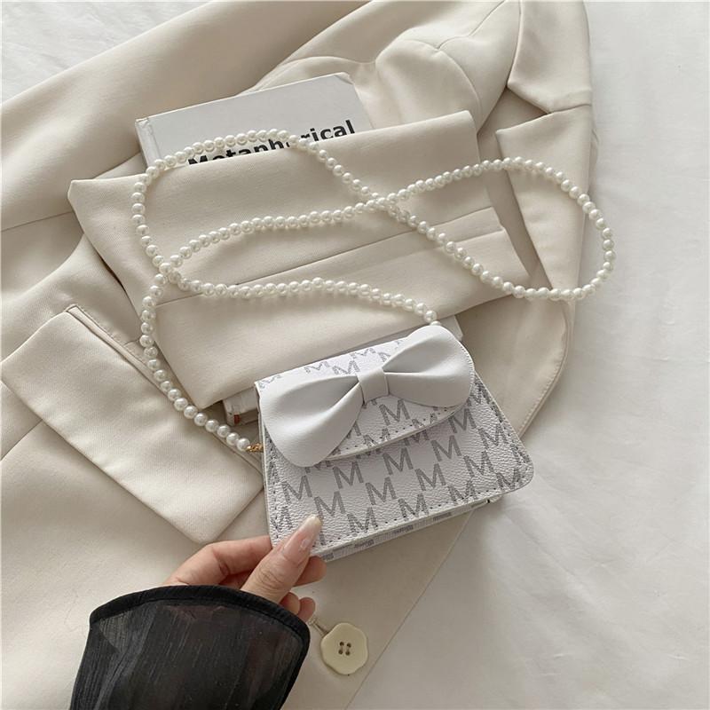 Solid Color Xiaoxiangfeng Children's Pearl Handbag Baby Cute Bow Chain Bag Diagonal Span Small Square Bag