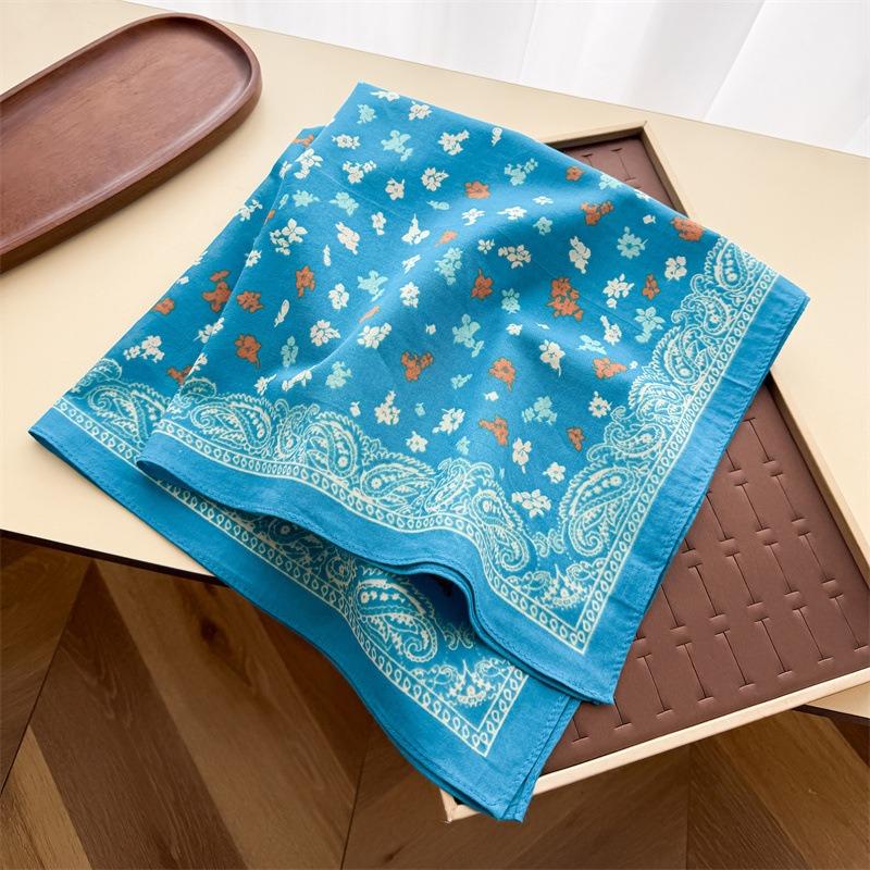 Women S Floral Printed Cotton Small Square Scarf Elegant Sunscreen Decorative Neck Scarf