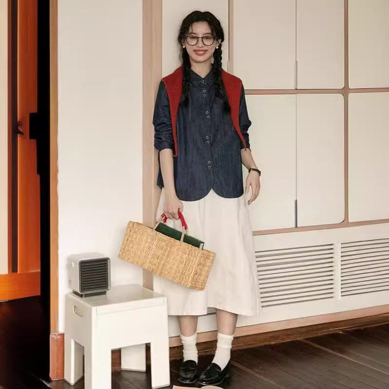 

Spring retro literary apricot elastic waist hip skirt skirt L абрикосовый