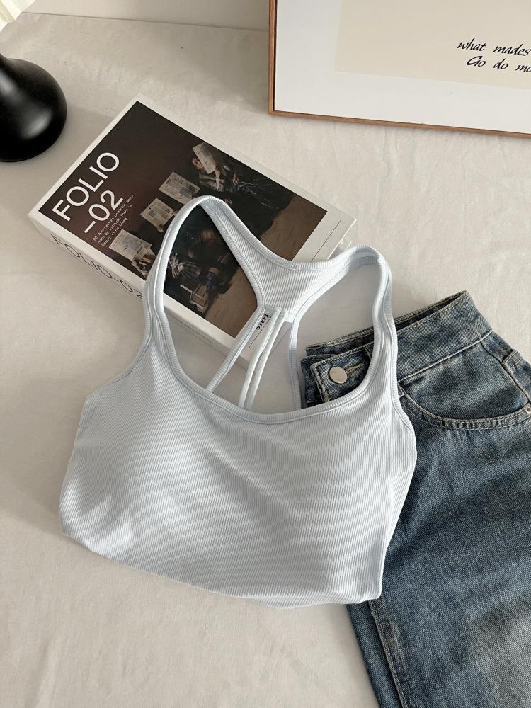 Spicy Girl Off-the-Shoulder Padded Camisole: Women s Slim Fit Sleeveless Tank Top with Beautiful Back One Size синий