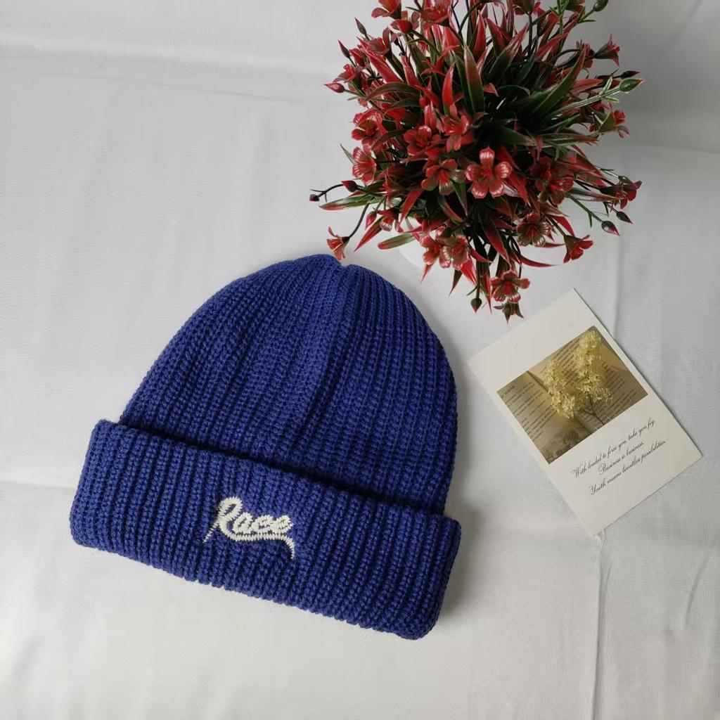 American casual embroidery letter wool knitted hat for men and women new autumn and winter fashion big head circumference ear protection hat