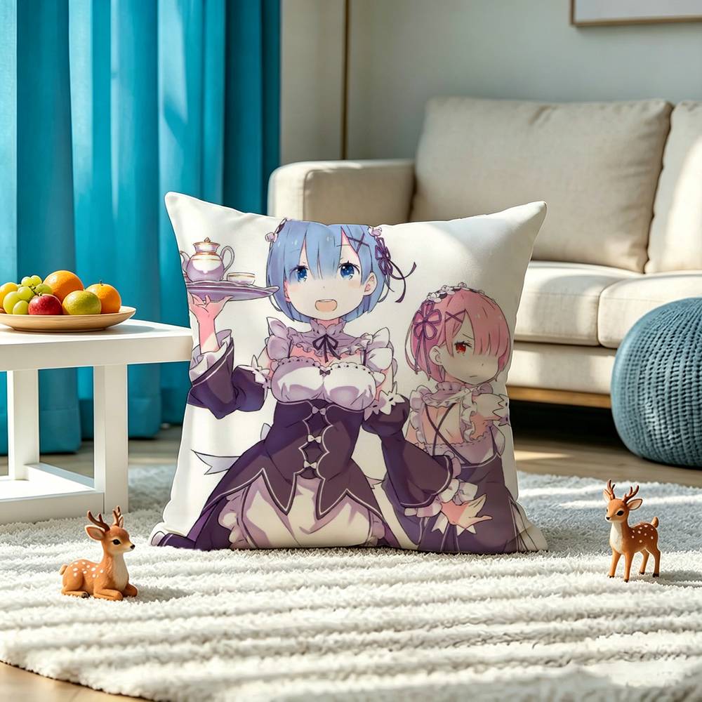 Starting Life in Another World Ram Rem Pillow Case Square Double-Sided Sofa Cushion Cover Bedroom Bedside Pillow