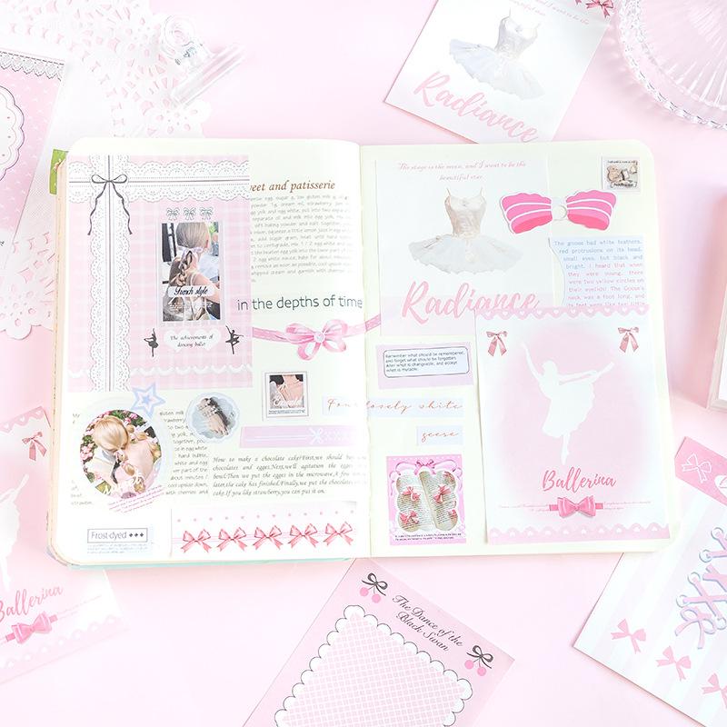 100 fogli Pizzo Coreano Dolce Balletto Scrapbooking Blocco Note Fai da Te Decorazione Diario Carta per Quaderno Carino Blocco Note Non Appiccicoso Studente