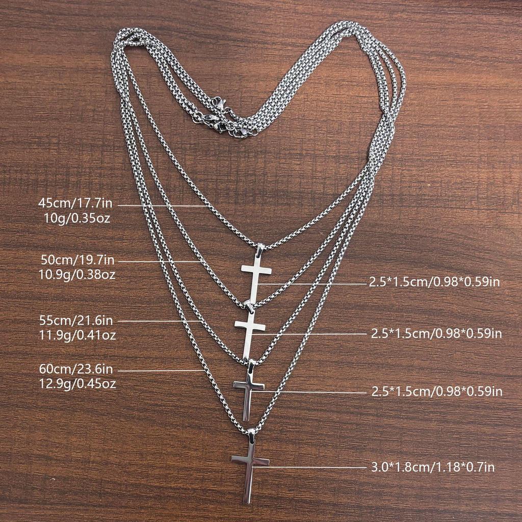 Unisex Stainless Steel Cross Pendant Necklace - Fade-Resistant Simple Square Pearl Chain