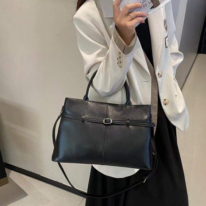 2025 New Top-layer Vegetable Tanned Cowhide Large-capacity Tote Bag Belt Decoration Portable One-shoulder All-matching Commuter Women's