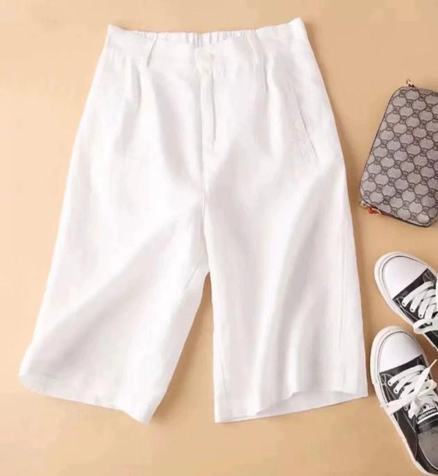Calções Casuais Amplos de Cintura Alta de Secção Fina de Verão para Mulheres Cor Sólida Simples Literários de Perna Larga