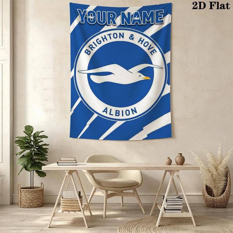 Custom Name Brighton&Hove Albion Wall Tapestry Aesthetic Wall Hanging Printed Fabric Blanket Decorative Tapestries for Bedroom Living Room Home Decor
