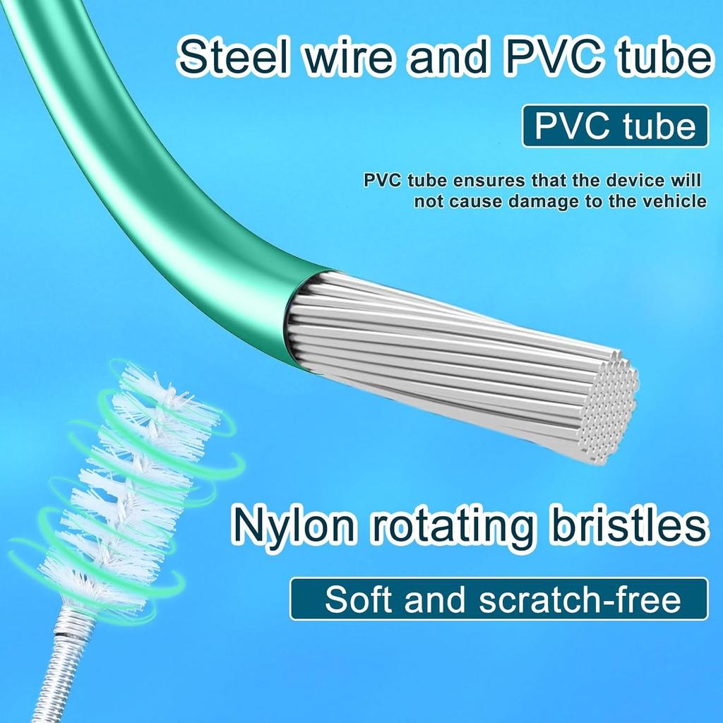 Car Sunroof Drain Cleaning Tool, Extra Long Flexible Wire Cleaner Unclogger With Straight Brush Syringe Leather Hose & Sponge For Auto Sun Roof Cover