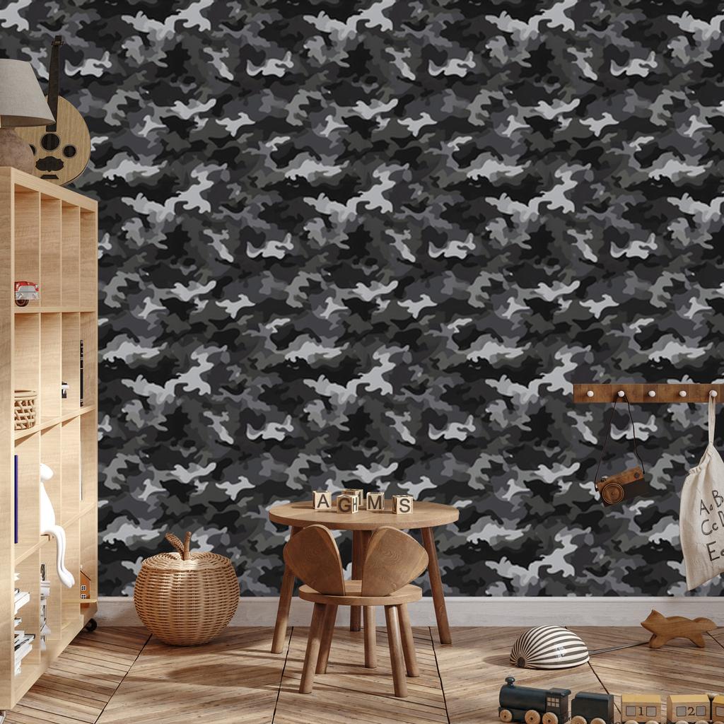Military camouflage wallpaper graphite, gray and black 50x1000