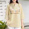 ZANZEA Women Floral Print Casual 3/4 Sleeve Blouse