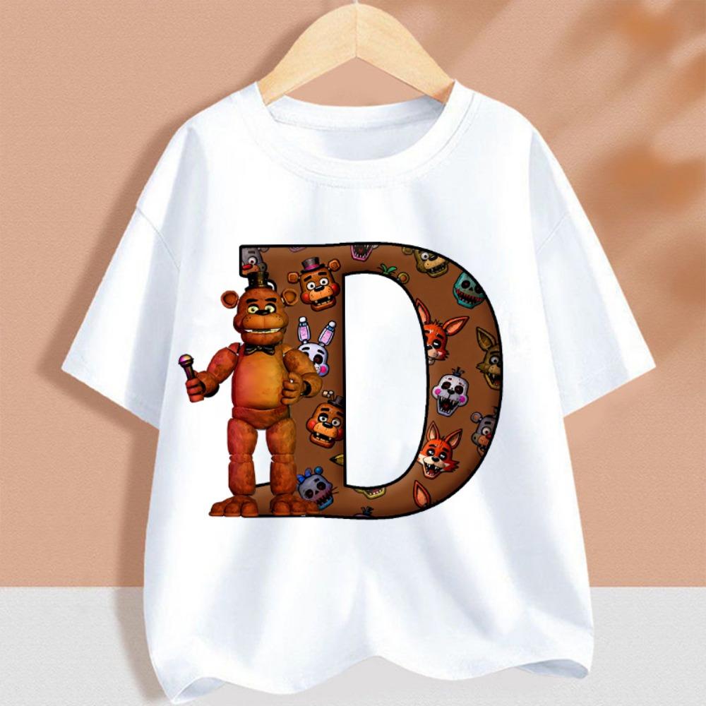 Fnafs Children T-shirt Five Nights At Freddys Letter Tee Top Round Collar Clothing Kawaii Summer Short Sleeve Kids Clothes Gift