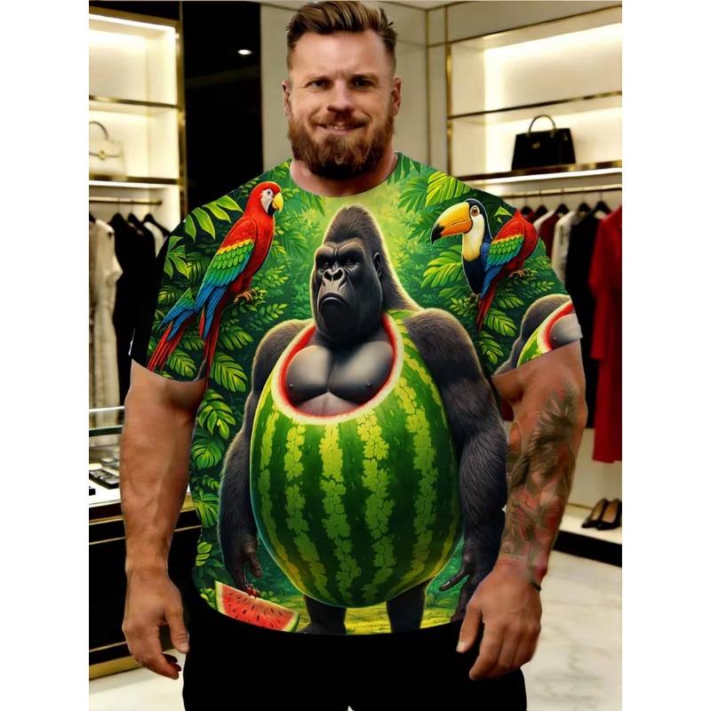 Herren 3D Muster T-Shirt - 3D Stickerei Design Rundhals Kurzarm Locker Große Größe Sommer Herrenbekleidung
