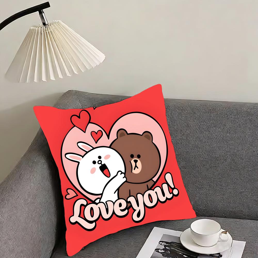 B-Brown Bearr And Cony Cute Cushion Cover Pillowcase Ultra Soft Skin Friendly Fabric Cloud Like Comfort & Concealed Zipper