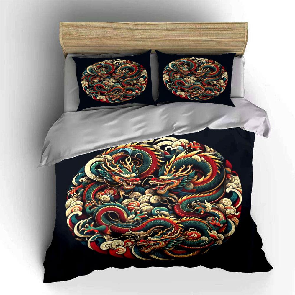 Chinese Dragon Design Set For Decoration Kid'S And Adults' Bedroom Decor, Exquisite Three-Piece Bedding Set Gift