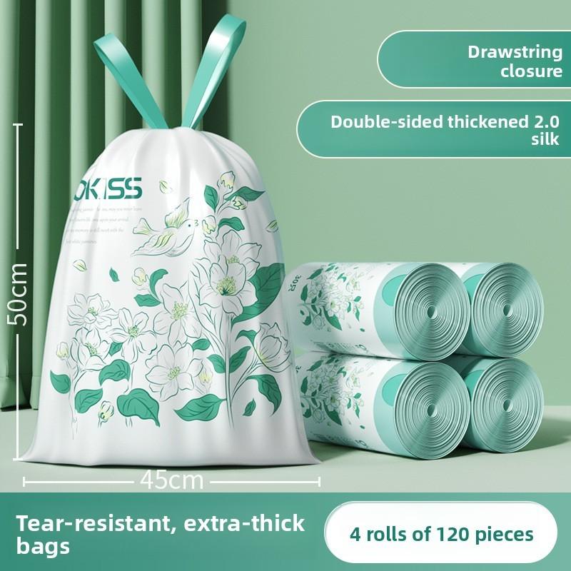 Home Use Thickened Jasmine Flower Drawstring Trash Bags With Odor Control For Kitchen And Bathroom