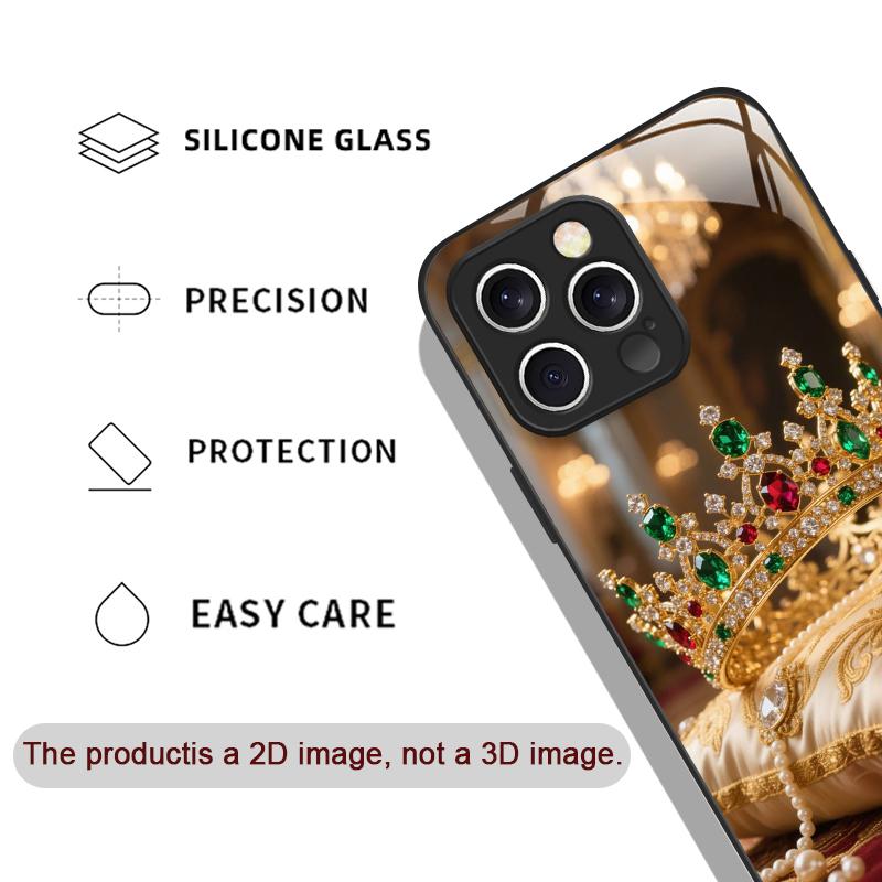 Luxus Kronen Schmuck Blumenmuster Gehärtetes Glas Handyhülle für IPhone 17 16 Pro Max 15 14 13 12 Mini 11 X XS 7 8 14Plus Hülle