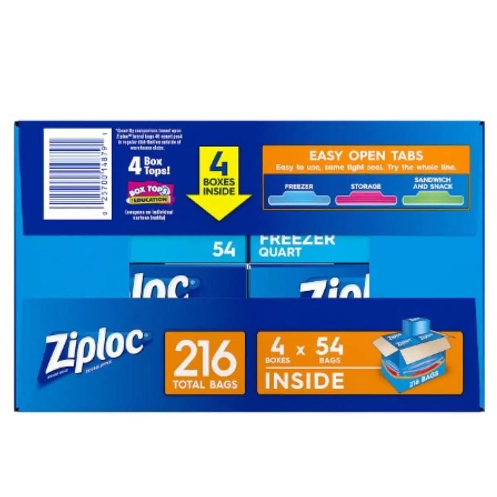 Ziploc Freezer Quart Storage Bags, 216 Bags