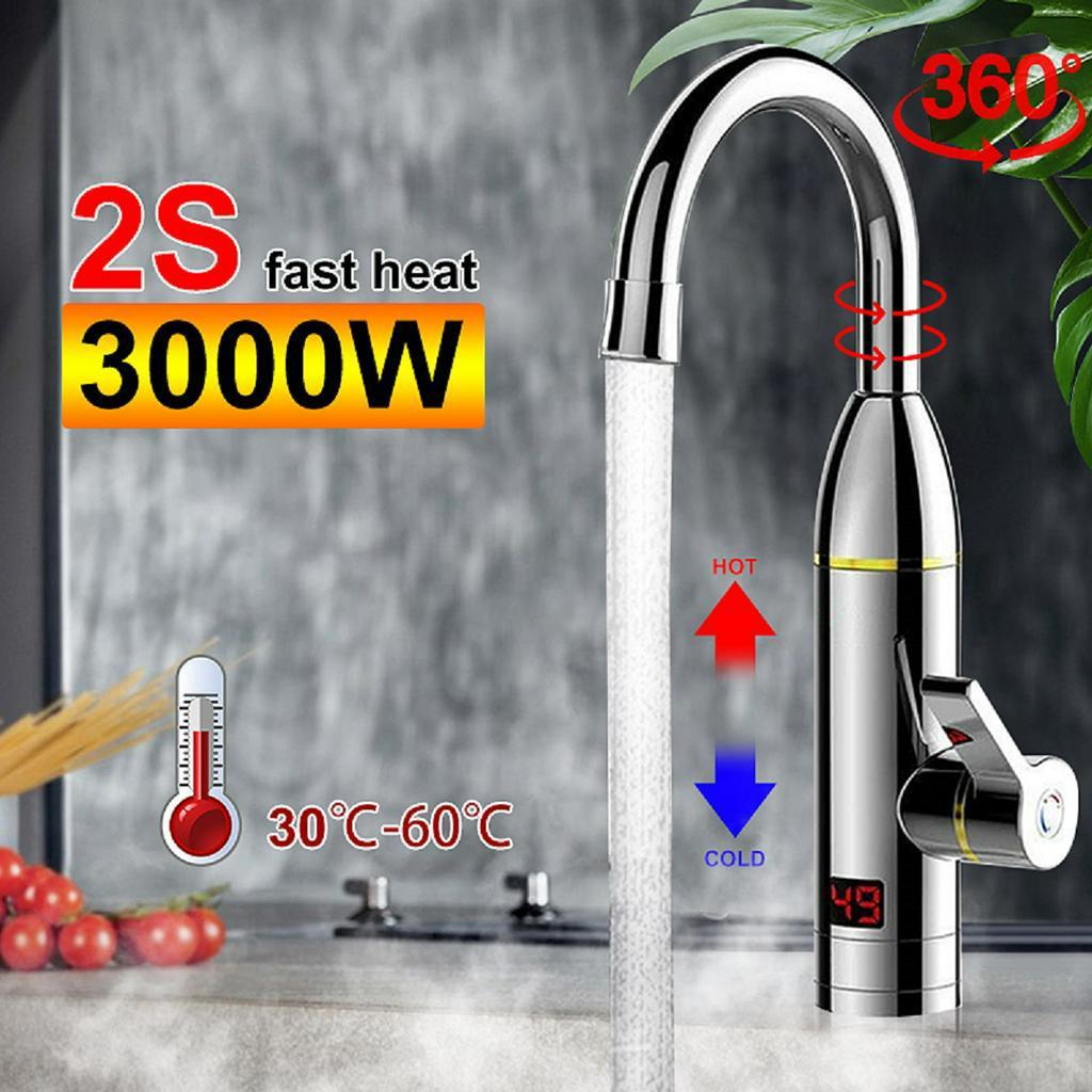 220V 50HZ 3000W Instant Electric Faucet Tap Hot Water Heater Home Stainless Steel Under Inflow LED Display Bathroom Kitchen