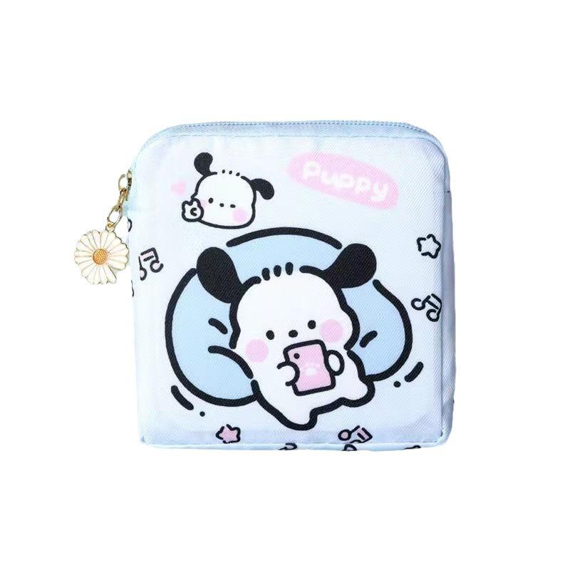 Cartoon Waterproof Menstrual Pad & Sanitary Napkin Storage Bag - Portable with Slots for Charging Cable, Coins, Lipstick