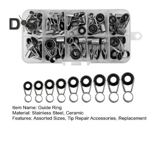 45Pcs/Box Fishing Rod Guide Ring Assorted Sizes Stainless Steel Ceramic Eyelet Replacement Freshwater Saltwater Fishing Pole Tip Repair Kit