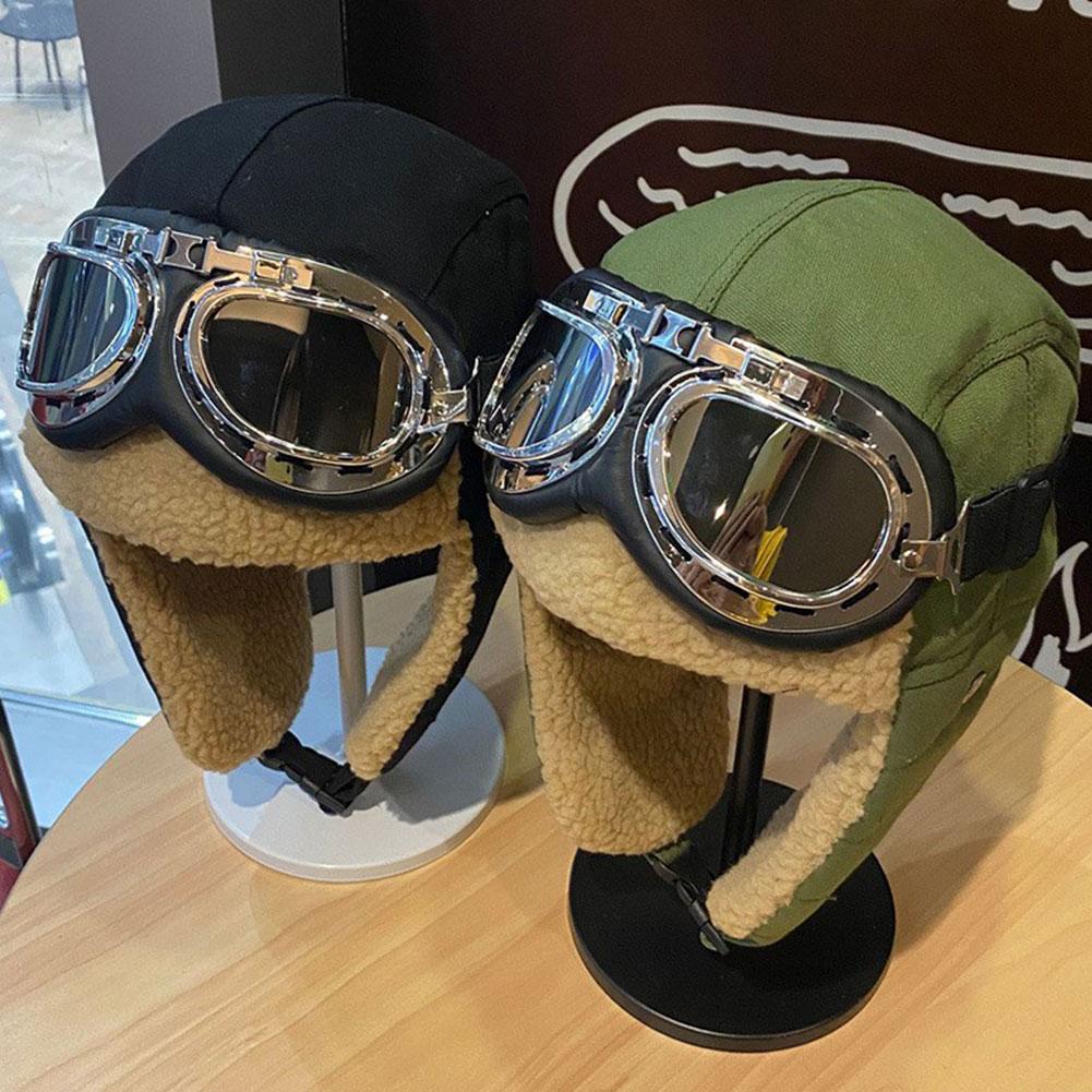Winter Aviator Pilot Hat Thermal Insulated Ear Flap Windproof Goggle Design for Cycling Outdoor Men Women Cold Weather