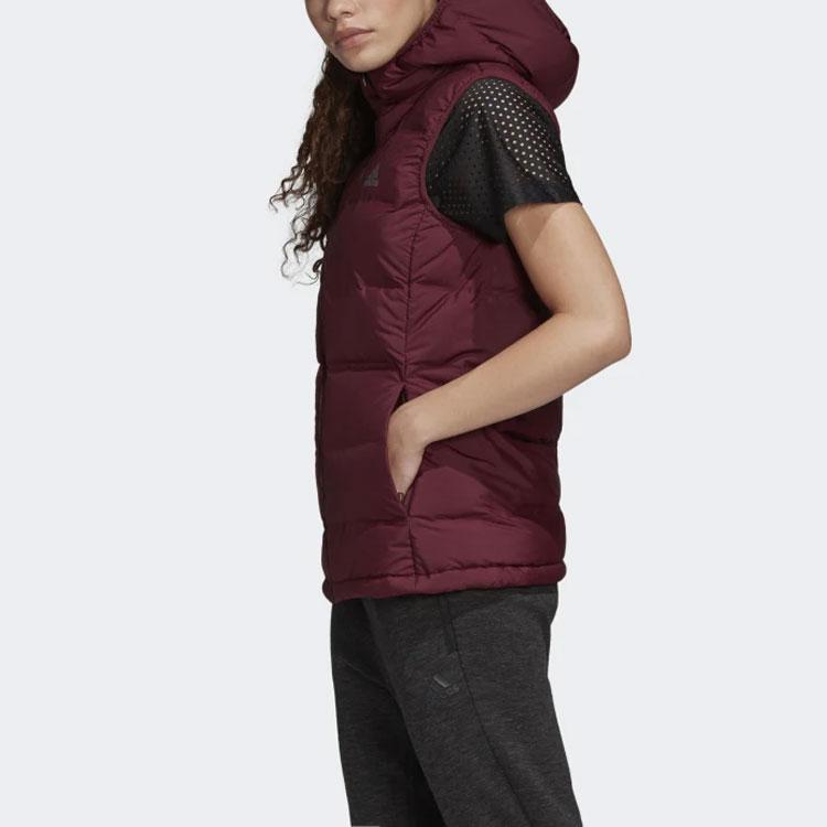 Adidas Women Windproof Hooded Down Vest, Lightweight Sports Sleeveless Outerwear Purple DZ1492
