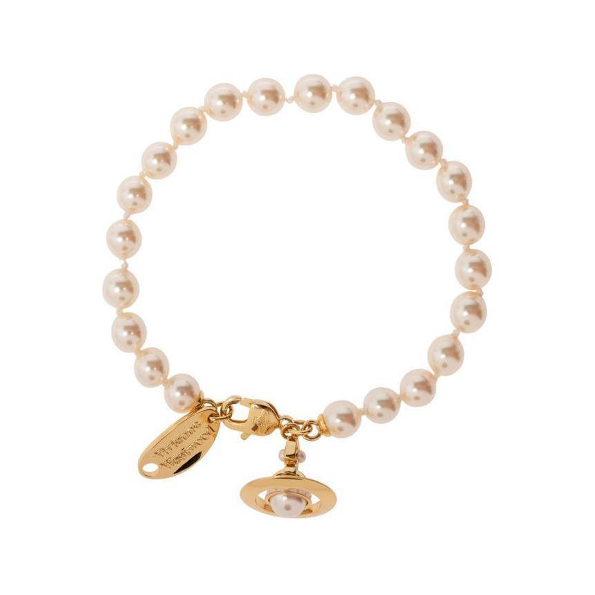 

Vivienne Westwood Simonetta Logo Pearl Bracelet Women bracelets White Gold 6102017402-R769 Basic Packaging-Dust Bag+Box
