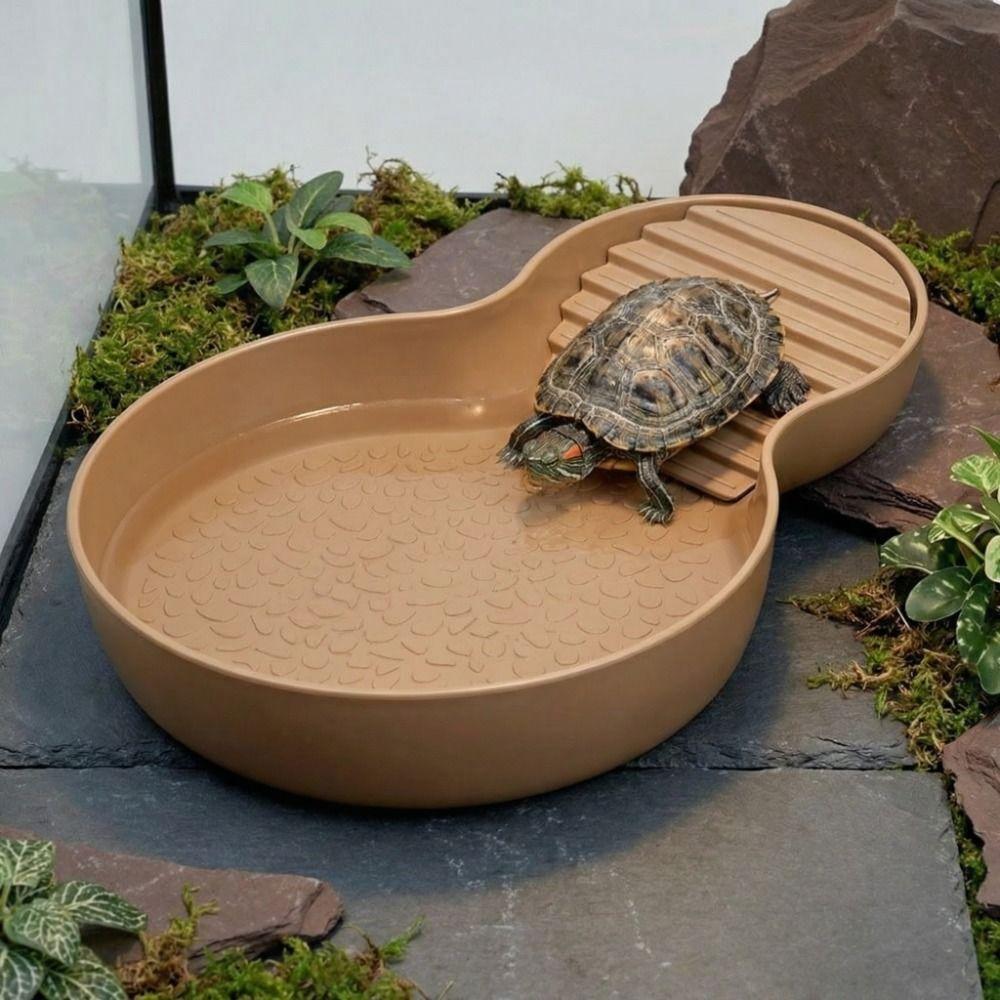 Non-Slip Reptile Bathing Pool With Ramp Turtle Pond Landscaping Amphibians Water Bowl  Pet Habitat
