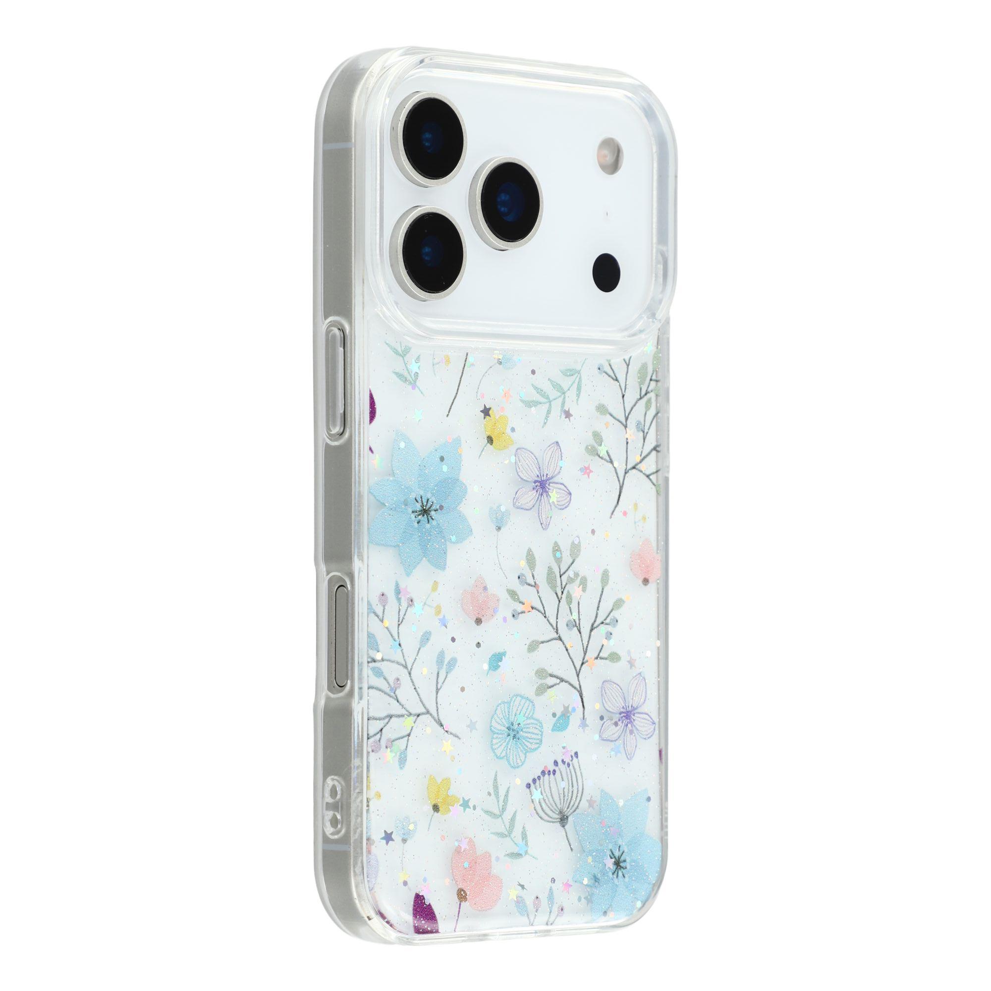 

For iPhone 17 Pro Case Glitter Flower Epoxy Shockproof Phone Cover Style B