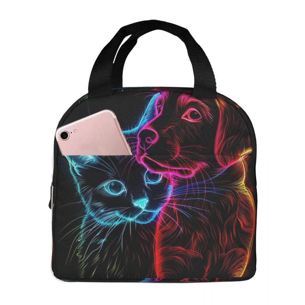 Adorable Dog Puppy And Kitten Friends Insulated Lunch Bag for Office Cooler Thermal Food Box Tote Portable Lunch Boxes Container