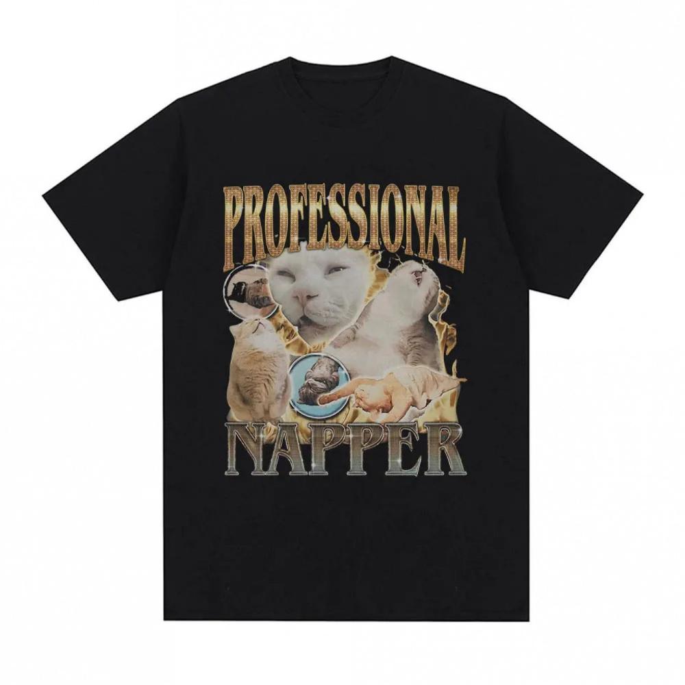 

Funny Cat Meme T-Shirt for Men Women Professional Napper Slogan Oversized Loose Fit Cotton Tee with Funny Sleeping Cat 5XL різнокольоровий
