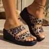 2025 Leopard Print Summer New Muffin Bottom Leopard Print Thick Bottom Women's Slippers Outer Wear Slope Heel European and American Large Size Manufa