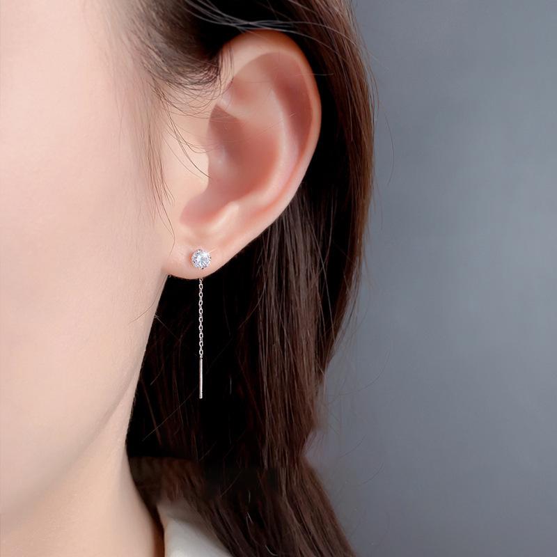 Stylish Round Zircon Tassel Earrings for Pierced Ears: Versatile, Diamond-Cut Design for a Trendy, Cool Look