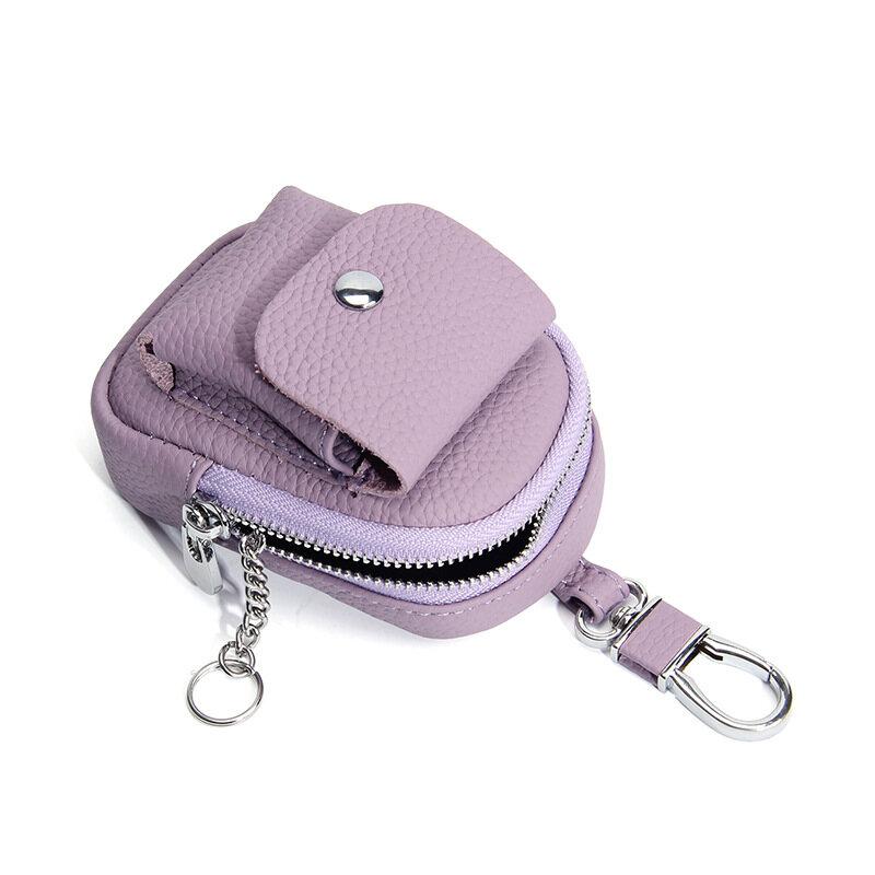 New Durable Genuine Leather Waist Hanging Small Bag Portable Storage Bluetooth Earphone Keys Coins Zipper Pouches Multi-color Selection