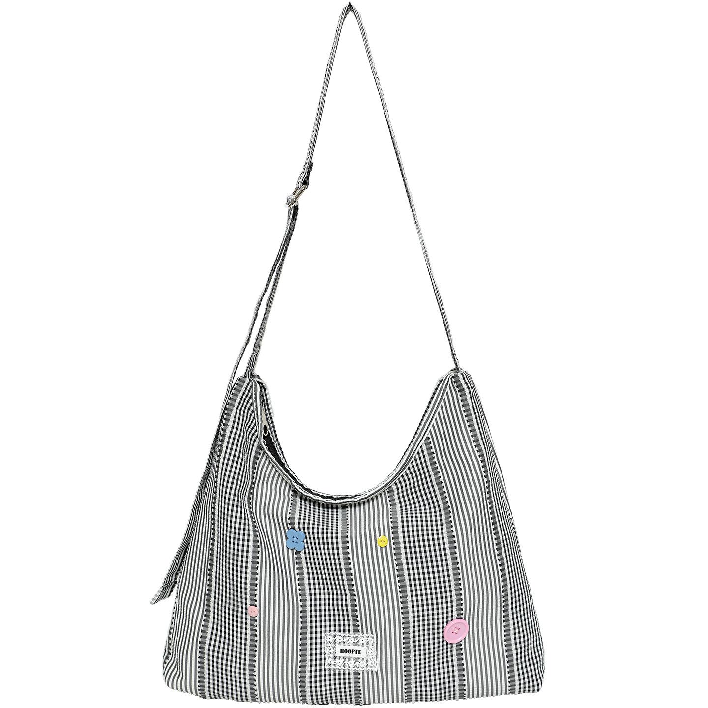 

Клетчатая сумка на одно плечо, Тканевая сумка, Повседневная женская сумка-тоут чёрный