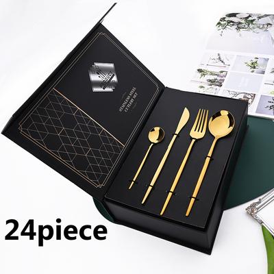 24-teiliges buntes Geschirr-Set aus Edelstahl, Besteck-Set, Küchenspiegel, Geschirr-Set, Abendessen, Messer, Gabel, Löffel, Box-Set