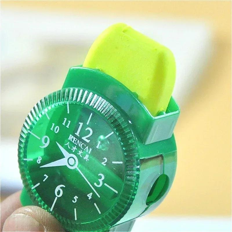 2PCS 3 in 1 Pencil Sharpener Wristwatch Modeling  with Eraser and Brush Lovely Kawaii School Stationery Supplies Random Color