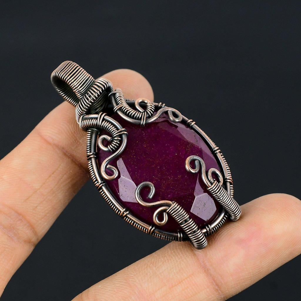 Ruby Pendant Gemstone Jewelry, 999 Copper Wire Wrapped Handmade Pendant, Latest Design Jewelry