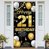Happy 21st Birthday Decorations for Him & Her – Black and Gold 21st Birthday Banner Backdrop, Yard Sign, Photo Props, Door Background Party Décor