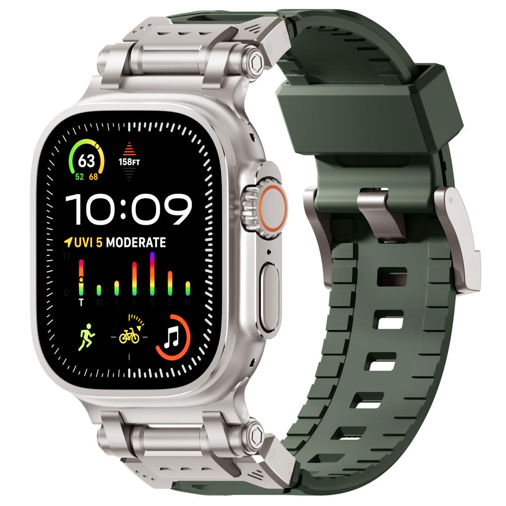 Silicone Strap For Apple Watch Band 44mm 49mm 45mm 42mm Rugged metal+rubber Bracelet iWatch Series 9 6 5 3 7 8 SE Ultra 2 bands