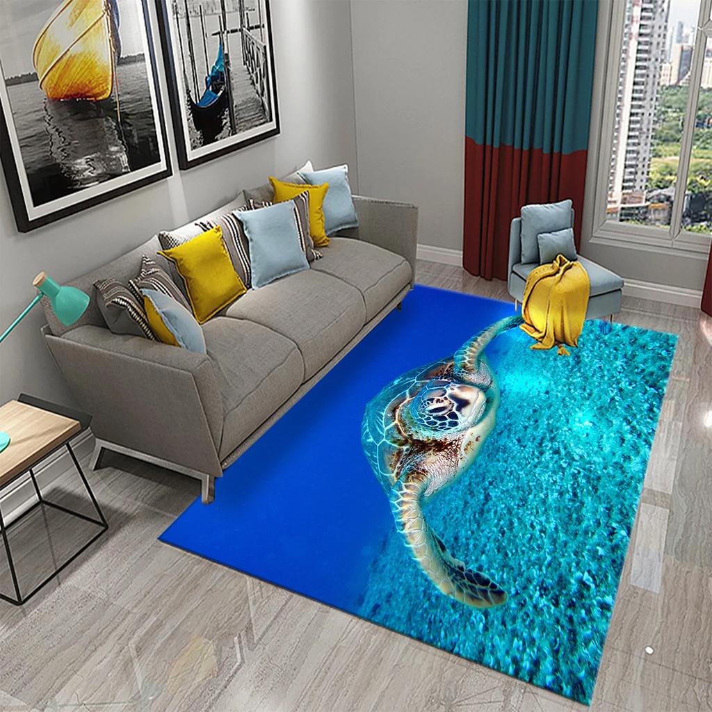 Teppiche mit 3D-Cartoon-Meeresschildkrötenmuster für Wohnzimmer, Badezimmer, rutschfest, groß, Schlafzimmer, Bettvorleger